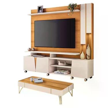Imagem de Estante Home Theater Virtus Cinamomo Off White com Mesa de Centro Cade