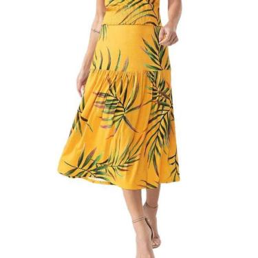 Imagem de Saia Midi Folhagem Feminina Amarelo E139372031 - Endless