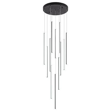 Imagem de Lustre moderno de LED com luminárias pendentes agrupadas - Preto, 12 lâmpadas, regulável, para pé-direito alto, lustre grande para loft, casa, sala de estar, escadas e hall de entrada.