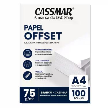 Imagem de Papel Offset 75g A4 210x297mm Cor Branco 100fls - Cassmar
