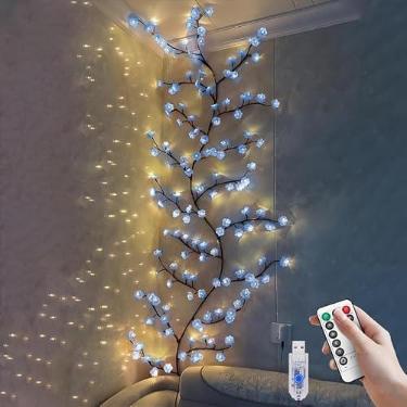 Imagem de Luzes de videira de salgueiro encantado de cerejeira azul, 1,2 m e 1,2 m, luzes de flor de cerejeira com temporizador remoto, 8 modos de iluminação, luz de ramo de árvore de LED para parede, decoração