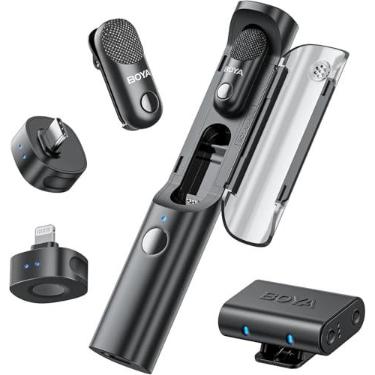Imagem de BOYA Magic 02 Microfone de Lapela Sem Fio para iPhone/Android/PC/Câmera, 4 em 1 Microfone, Redução de Ruído com AI, 48 kHz/24 bits, Controle por Aplicativo, Alcance de 100m(Suporte não Incluído)