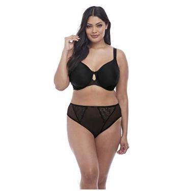 Imagem de Elomi Camiseta feminina Charley com renda floral, tecido espaçador respirável, detalhe de malha diamante. Sutiãs Dd+, Preto, 42FF