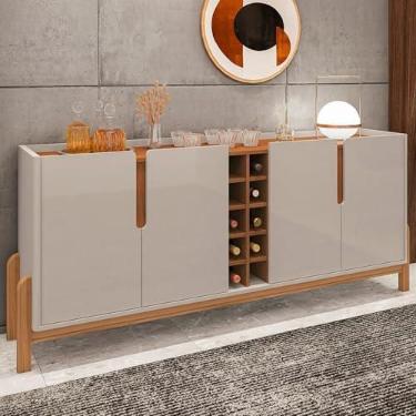 Imagem de Aparador Buffet Sala Lizz 190cm com Pés de Madeira Maciça Off White/cedro