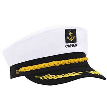 Imagem de Chapéu de iate de capitão adulto, chapéu de marinheiro, acessório de fantasia de fuzileiros navais (branco)