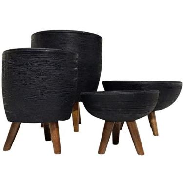 Imagem de Kit 4 Vaso Para Planta Preto Decoração Com Tripé De Madeira