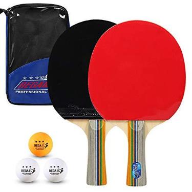 Imagem de Raquetes de tênis de mesa de qualidade raquetes de ping pong 2 raquetes de ping pong cabo longo curto conjunto de raquete de ping pong acessórios de treinamento kit de pacote de raquete com saco e 3 bolas para interior e exterior
