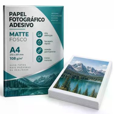 Imagem de Papel Adesivo A4 Fosco Matte 108gr 20 Folhas Fotográfico Inkjet para P