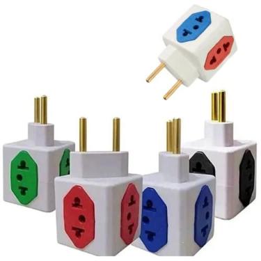 Imagem de Adaptador de tomadas Benjamin Cubo 3D Com 4 Entradas 3 de 10 Amperes E 1 Entrada de Tomada 20 Amperes coloridas Plug Padrão Novo 3 Pinos.