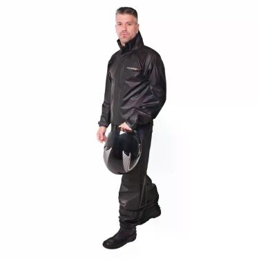Imagem de Conjunto Capa de Chuva Pvc Combate c/ Capuz Preto Refletiva Resistente