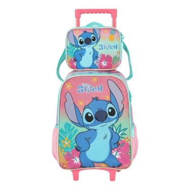 Imagem de Kit Mochila de Rodinha e Lancheira Stitch e Angel Luxcel -, Rosa