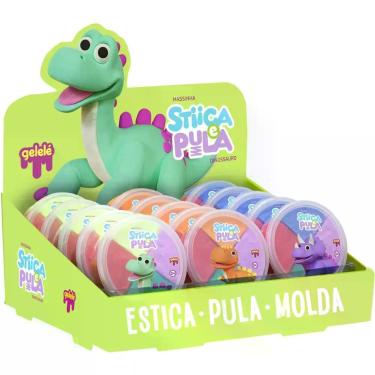 Imagem de Massa para Modelar Criativa Stica e Pula Dino 4 Cores - Display com 15