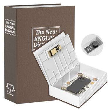 Imagem de SAFECaixa econômica para adultos, cofrinho de livro com trava de combinação de segurança, cofre secreto de dicionário lata 24 x 15 x 6 cm caixa com cadeado de metal (marrom)