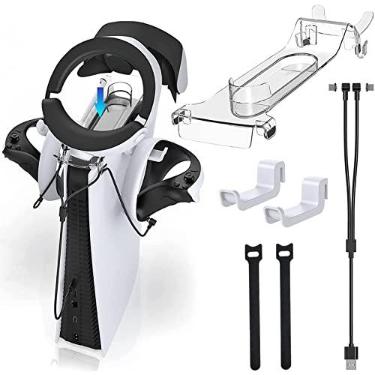 Imagem de Adequado para controlador PS VR2, kit de suporte de correia de cabeça VR, gancho de controlador, com cabo de carregamento de controlador PSVR2 2 em 1, acessórios de jogo PS5 VR2.