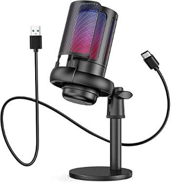 Imagem de Microfone USB Hemicz Me63s para PC, PS4, PS5 e Mac, com Luz RGB, Botão de Ganho e Monitoramento