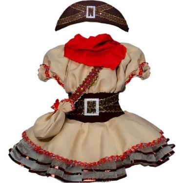 Imagem de Roupa Maria Bonita Infantil Fantasia Cangaceira Luxo Com Chapéu Vestido Junino Quadrilha (BR, Alfa, P, Regular, Marrom)