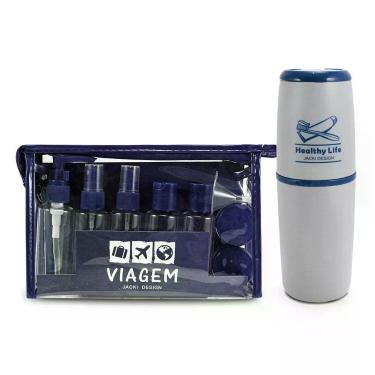 Imagem de Kit Porta Escova De Dentes + Frascos De Viagem 10 Pcs Azul