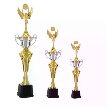 Imagem de Kit Troféu Honra ao Mérito 1o 2o 3o Lugar Design Elegante Base Oitavada Prata+Dourado Vitória 62CM 52CM 49CM