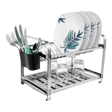 Imagem de Escorredor 16 Pratos Em Aço Inox preto e  Porta Talheres - Mak-Inox