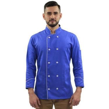 Imagem de Dólmã Unissex Para Chef De Cozinha Azul 100% Algodão Uniforme Restaura