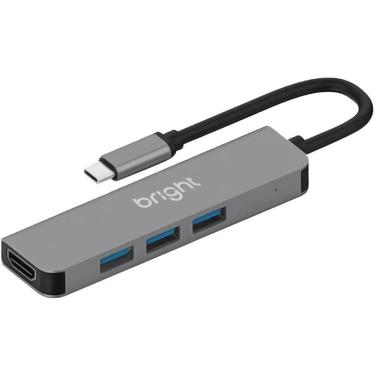 Imagem de Hub USB BRIGHT HDMI 4K com 3 Portas USB 3.0 TIPO-C Prata