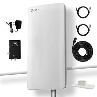 Imagem de Antena de TV externa com melhor classificação 2024 - ANTOP AT-800SBS HDTV e antena amplificada FM painel inteligente HD com sistema Smart Boost de saídas duplas