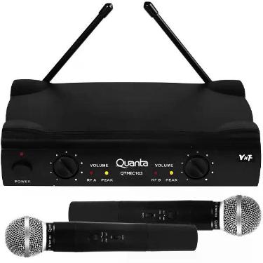Imagem de Sistema de Microfone Sem Fio Quanta QTMIC103 com 2 Microfones Bivolt -