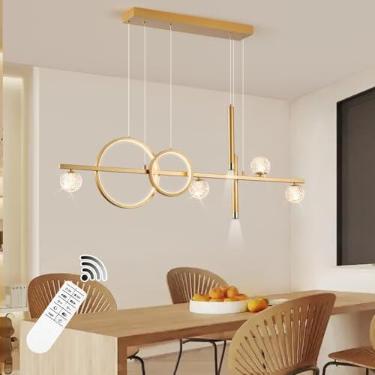 Imagem de Lustres LED ORANOOR Gold para sala de jantar, lustre moderno regulável de 47 pol. Luzes pendentes douradas para ilha de cozinha, luminárias pendentes de globo de anel linear, luzes de sala de jantar