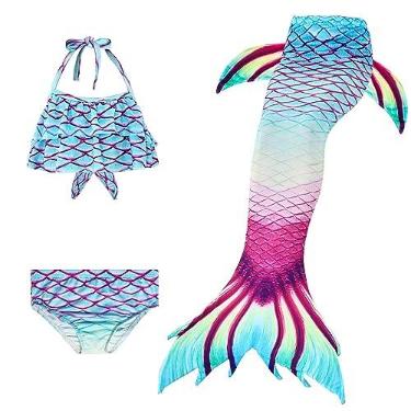 Imagem de LVTFCO Roupa de desempenho adulto sereia, vestido de princesa rabo de peixe, conjunto de 3 peças, sereia praia, camisola, azul, 2GG