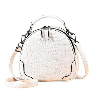 Imagem de Bolsa transversal feminina com alça superior de couro redondo de crocodilo, bolsa de ombro casual, Branco