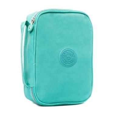 Imagem de Estojo Escolar Grande Box 100 Lápis Nylon Tactel Com 27 Elásticos Ziper Resistente Escolar Papelaria Fofa Unissex Com Organizador De Lápis Canetas Marca Bella Mallu (Verde água)