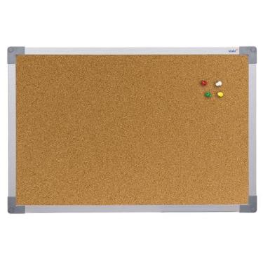 Imagem de Quadro de Aviso Cortiça Moldura Mdf Alumínio Soft STALO, 90x60