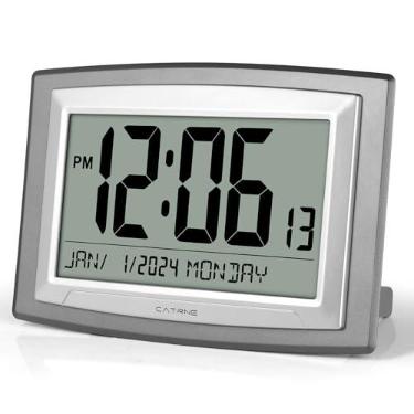 Imagem de Catrne Relógio De Parede Digital Com Ajuste Automático, Operado Por Bateria, Tela Grande, Dia, Data, Ou Mesa, Calendário, Despertador Para Quarto, Sala Estar, Escritório
