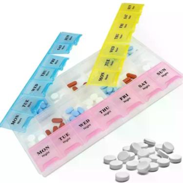 Imagem de Caixa Porta Comprimidos Semanal Organizador Remedios Diario 21 Divisorias Diario Multiuso Capsulas Estojo Pesca Suplemen