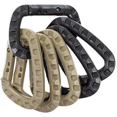 Imagem de Pacote com 6 chaveiros de mosquetão tático – Mosquetões de plástico durável – Engrenagem leve de encaixe de mola – Ganchos utilitários para mochilas, fivelas, equipamentos para pendurar e atividades