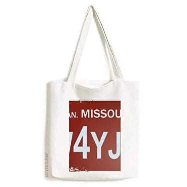 Imagem de Bolsa de lona com padrão de número de carro americano EUA Bolsa de compras casual
