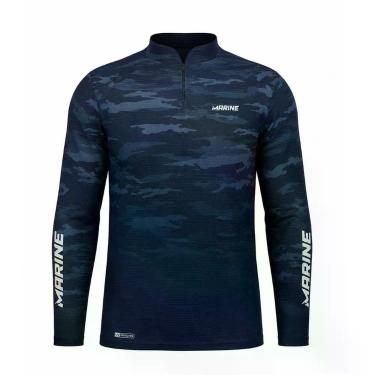 Imagem de Camisa Pesca Marine Sports Cammo Azul Proteção UV FPS 50+ Dryout, P, C