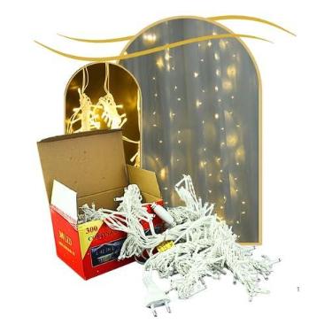 Imagem de Cortina 300 Led 3x2m Fio Branco Luz Quente 3k 220V