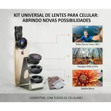 Imagem de Lente Wide E Grande Angular Para Celular Kit 3x1 Olho De Peixe Pro - L