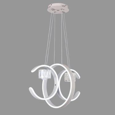 Imagem de Lustres de cristal de luxo, lustre moderno de LED para sala de jantar丨Luminária de teto pendente simples para sala de estar丨Luminárias de teto de metal preto e branco compatíveis com quarto,