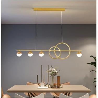 Imagem de Lustres modernos dourados para cozinha, luminária pendente com controle remoto, listras reguláveis, lustre linear para sala de jantar, sala de estar, escritório, lâmpada suspensa longa de me