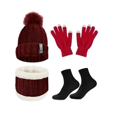 Imagem de Conjunto De Gorro, Luvas E Cachecol De Inverno Com Forro De Lã Espessa