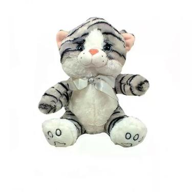 Imagem de Gato Pelúcia Cinza Listra 30 Cm Alt. Gravata