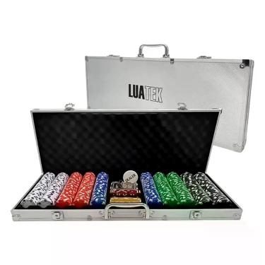 Imagem de Jogo Maleta Poker Completo Com Dados Cartas De Baralho 500 Fichas Colo