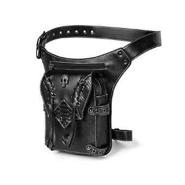 Imagem de Bolsa de cintura gótica, pochete de couro, steampunk, bolsa de corrente, bolsa de perna transversal, bolsa mensageiro de ombro e quadril, Preto 038, Large