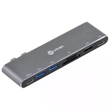 Imagem de Hub USB-C HC-72 7 em 2 com HDMI SD TF Power Delivery 100W Thunderbolt 3 2 Portas USB 3.0 Suporte Vídeo 8K Proteção