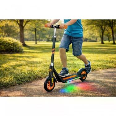Imagem de Patinete Elétrico Infantil Laranja 150W 60kg Antiderrapante com LED Dobrável