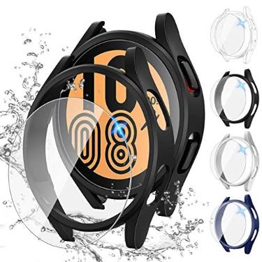 Imagem de Tensea [Pacote com 4 + 4 para Samsung Galaxy Watch FE 2024/5 2022/4 2021 Capa protetora de tela acessórios de 40 mm, amortecedor de policarbonato rígido/película protetora de vidro temperado HD