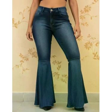 Imagem de Calça Jeans Flare Feminina Boca de Sino Jeans Escuro Conforto Tamanho 