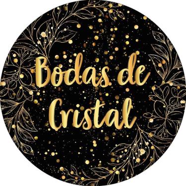 Imagem de Painel De Festa Redondo 1,50x1,50 - Bodas de Cristal Folhagens Efeito 